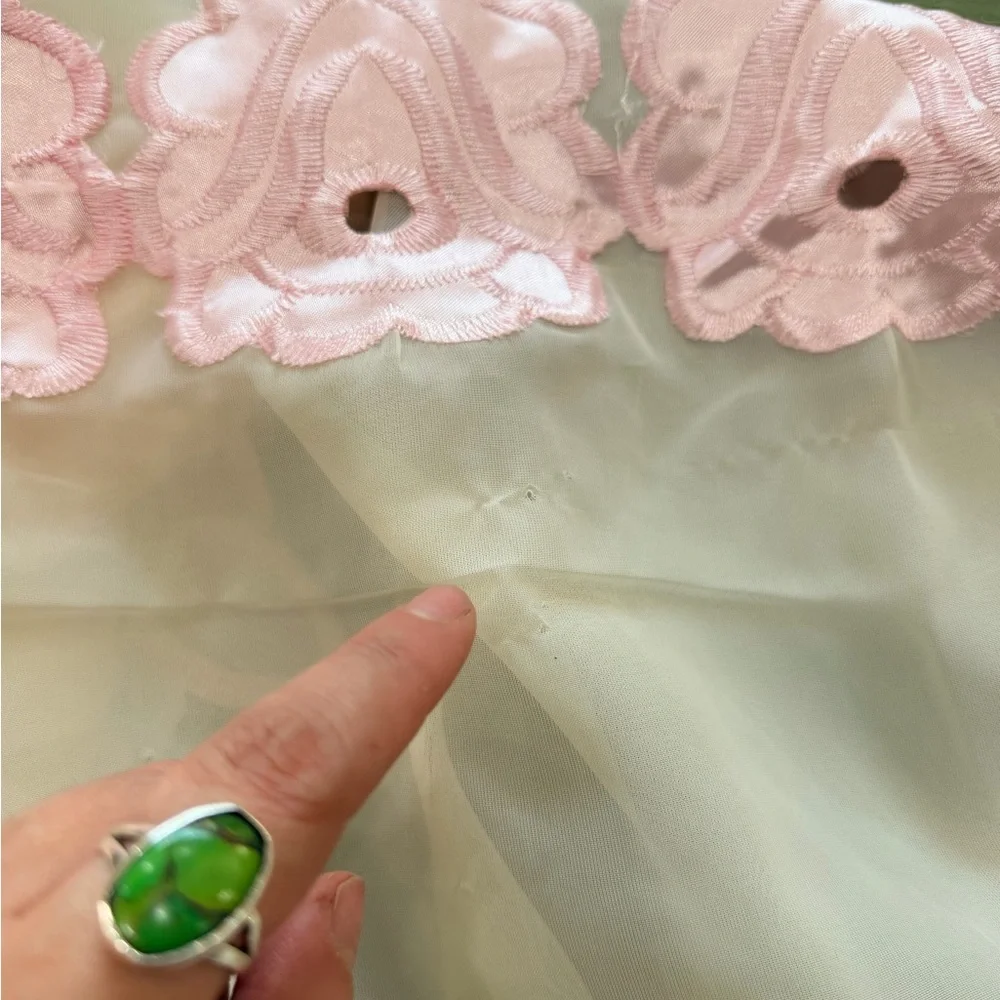 Vintage Sheer Curtains – Pink Rose Embroidered Floral Lace, Cottagecore